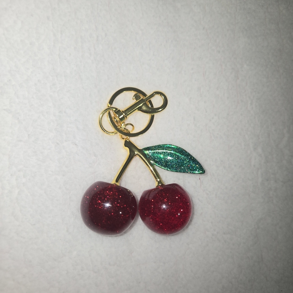 Gold and Red Cherry Bag Charm